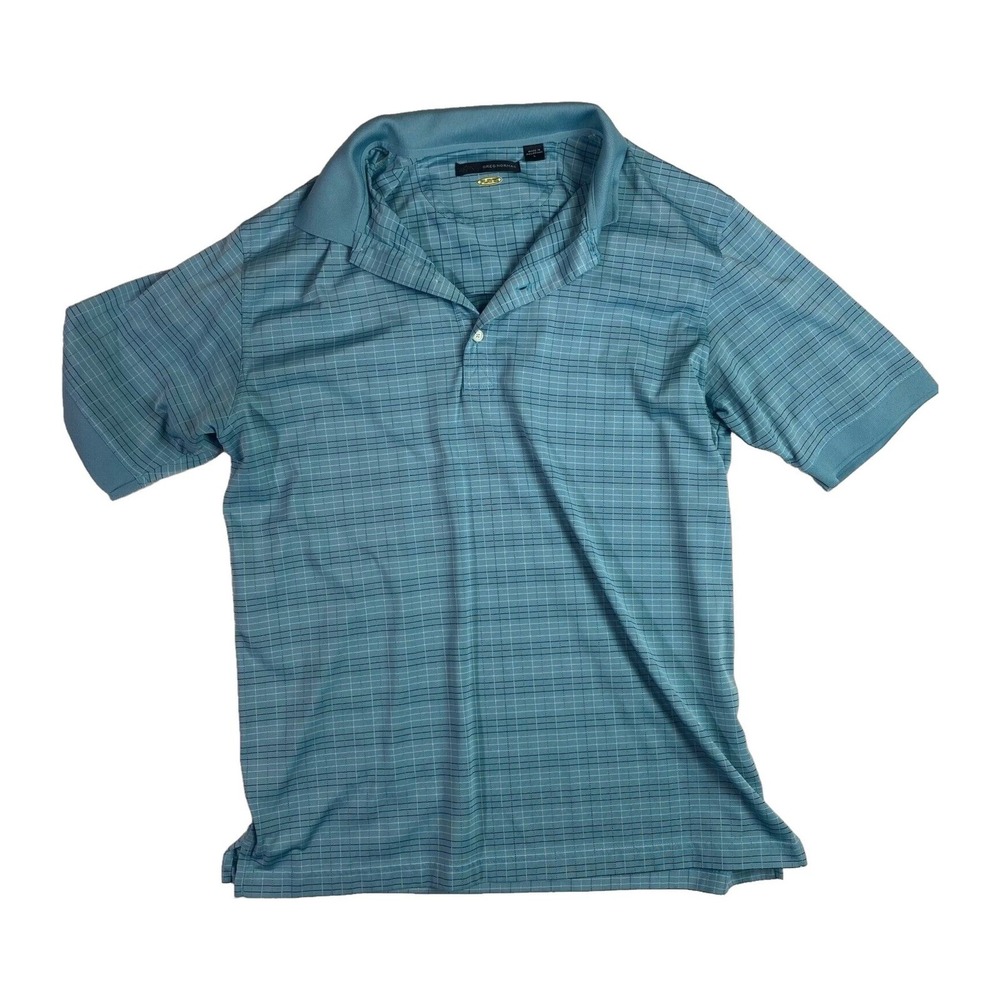 GREG NORMAN Golf Shirts ML 75 Play Dry Turquoise/BLUE Plaid L Mens Short Sleeve
